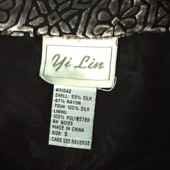 Yi Lin Size Small S Floral Velvet Burn Out Button Long Sleeve Silk Tunic Jacket - Picture 5 of 7